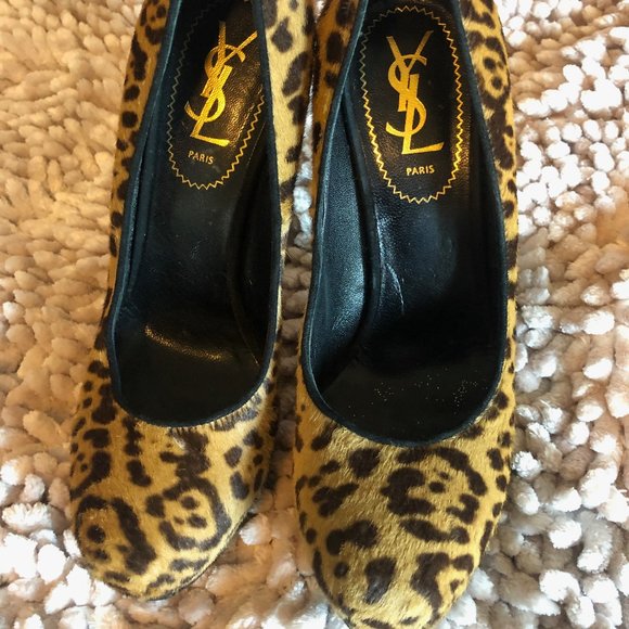 YVES SAINT LAURENT Leopard Print Pony Hair Heels - Picture 1 of 6